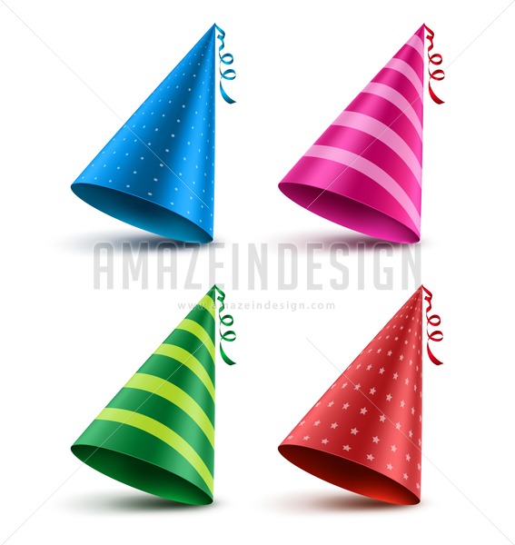 567x600 Birthday Hat Vector Set With Colorful Patterns As Elements