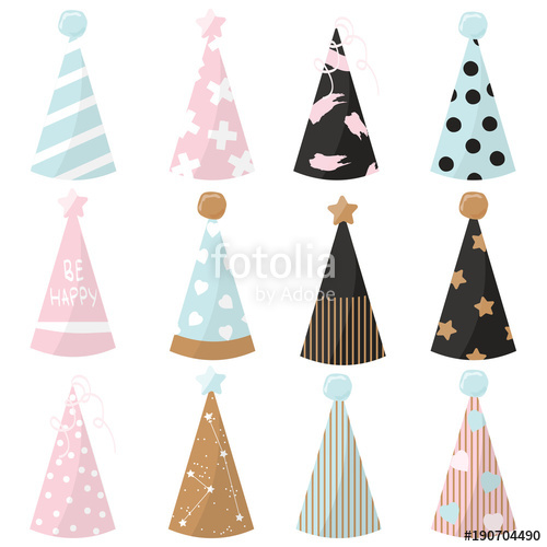 500x500 Set Of Cute Party Hats. Vector Hand Drawn Illustration. Stock