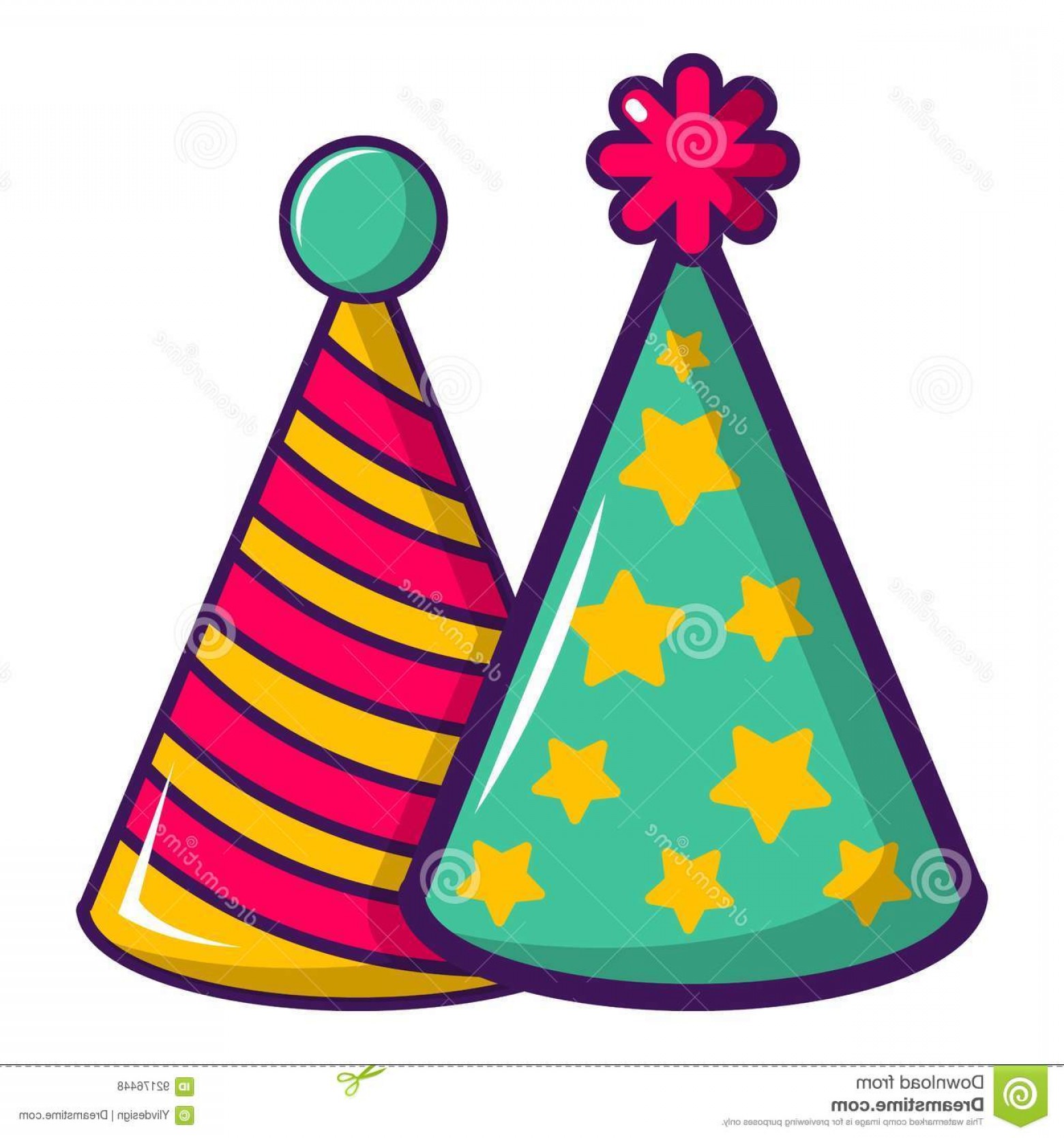 1560x1668 Stock Illustration Two Colorful Party Hats Icon Cartoon Style