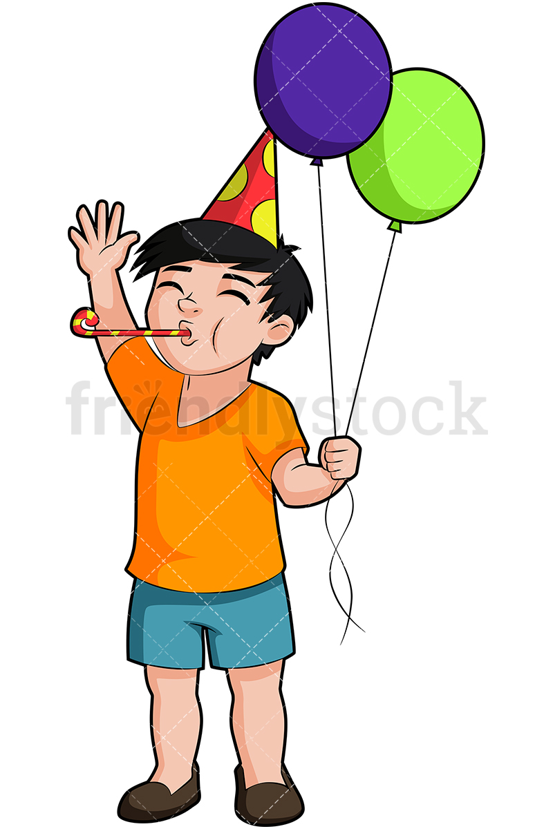 800x1200 Birthday Boy Blowing Party Horn Cartoon Vector Clipart