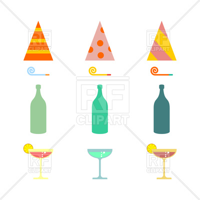 400x400 Party Set. Celebratory Cap And Party Horn, Alcohol Cocktail Vector