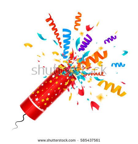450x470 Exploding Party Popper With Streamers And Confetti On Blue