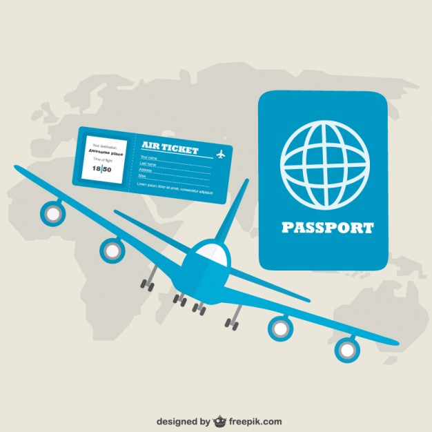626x626 Blue Aireplane And Passport With World Map Vector Free Download