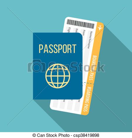 450x470 Travel Icon, Passport And Boarding Pass, Flat Design.