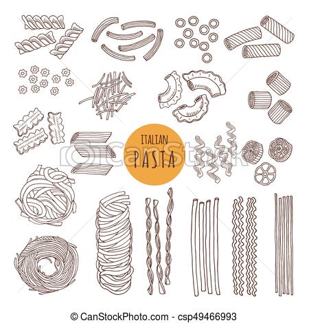 450x470 Different Types Of Italian Pasta. Hand Draw Vector Illustrations