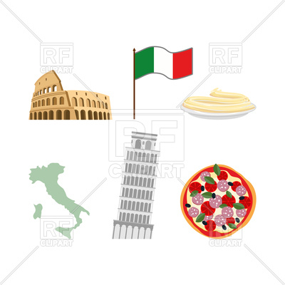 400x400 Symbols Of Italy Set Flag And Map, Colosseum And Leaning Tower