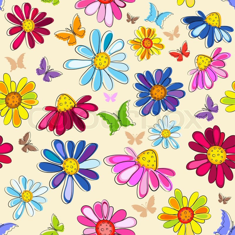 800x800 Effortless Pink Pastel Floral Pattern With Butterflies And Flowers