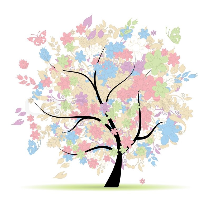 800x800 Floral Tree In Pastel Colors For Your Design, Spring Stock