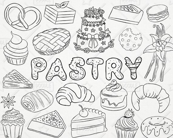 570x456 Doodle Pastry Vector Pack Bakery Clipart Sweets Clipart Etsy