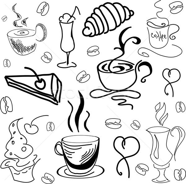 600x596 Drawn Image With Coffee Drinks And Pastry. Vector Illustration