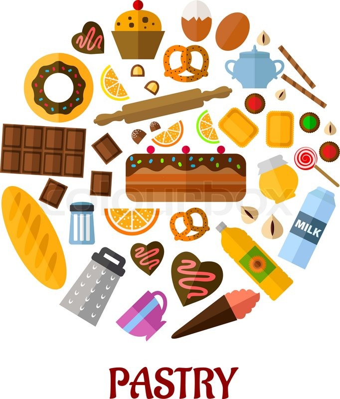 682x800 Pastry Flat Poster Design With Flat Colored Icons Depicting