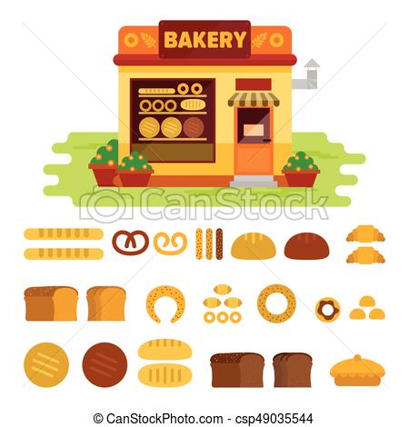 450x470 Bakery Shop On The Street With Bread Icon Set , Pastry Vector Flat