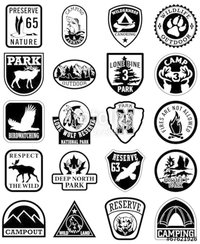 410x500 Outdoor Adventure Vector Patches In Black And White Stock Image