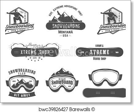 437x364 Art Print Of Set Of Snowboarding Extreme Logo And Label Templates