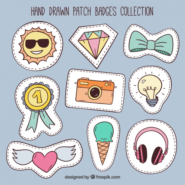 626x626 Collection Of Cute Patches On A Gray Background Vector Free Download