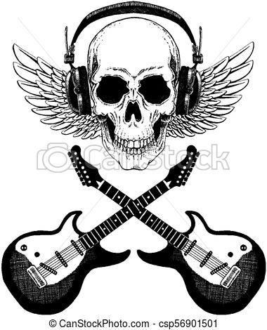380x470 Cool Vector Rock Music Skull With Headphones For T Shirt, Emblem