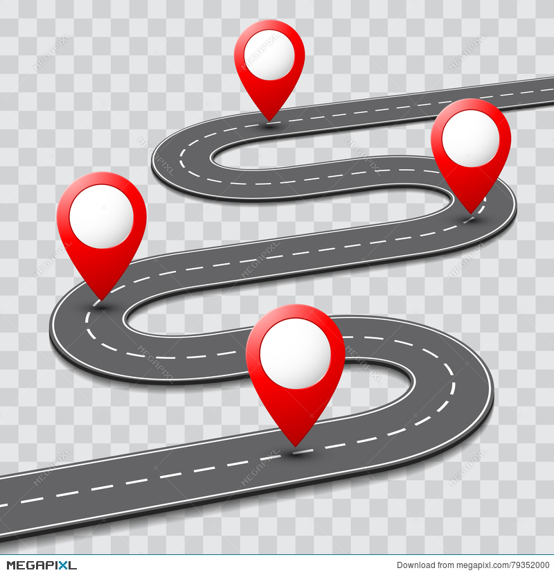 800x830 Vector Pathway Road Map With Gps Route Pin Icon Illustration