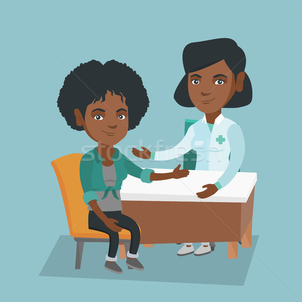 600x600 African Therapist Doctor Consulting A Patient. Vector Illustration