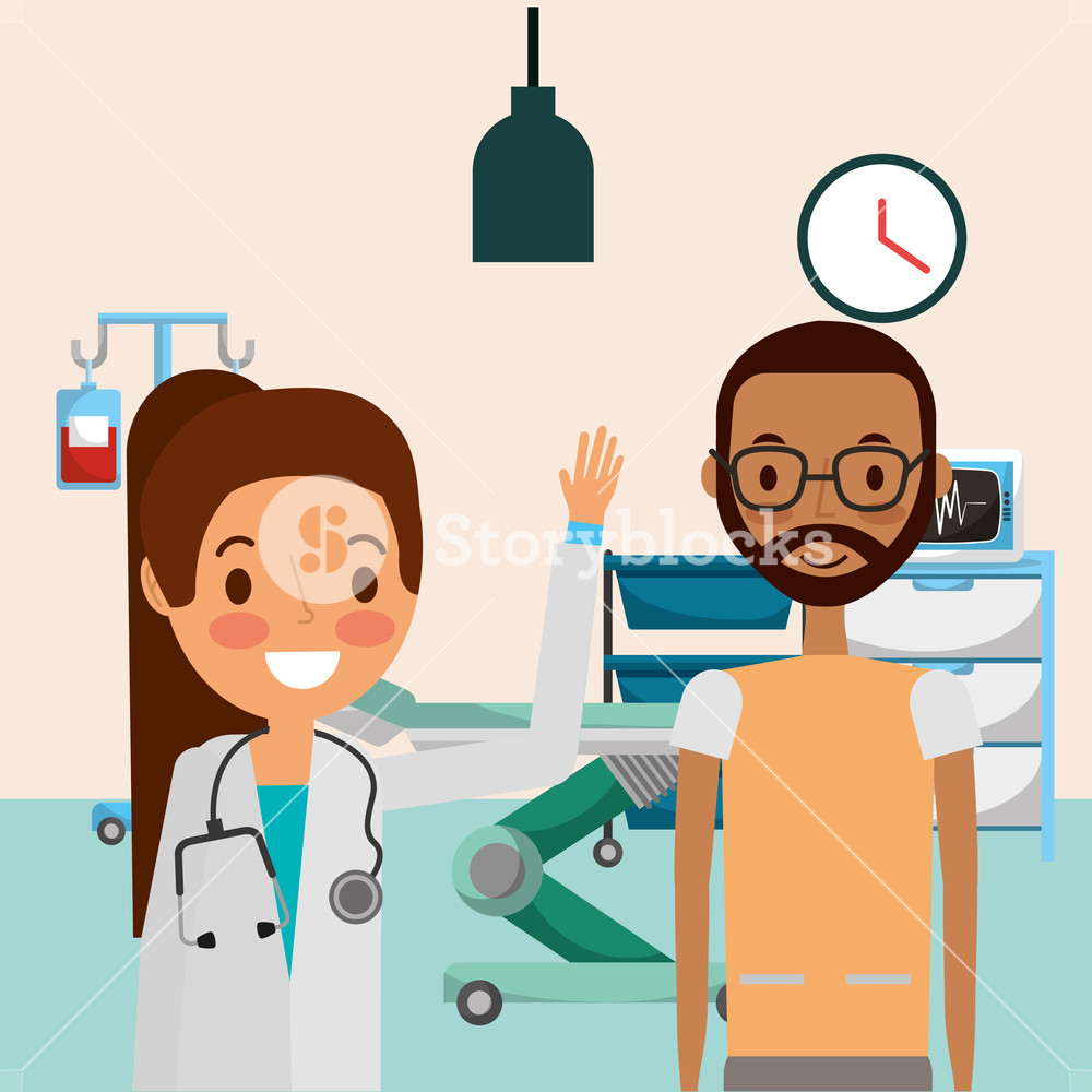 1000x1000 Medical Female Doctor And African American Man Patient Vector