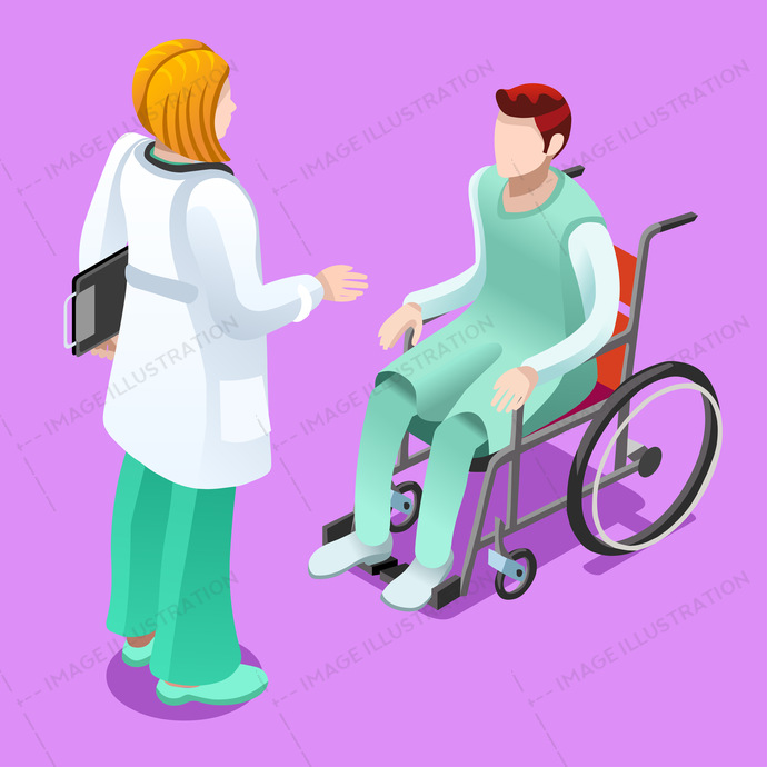 690x690 Clinic Doctor Talking With Patient Vector Isometric People