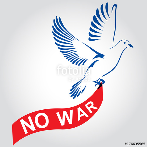 500x500 Dove Flying With A Red Ribbon With The Inscription No War. Dove Of