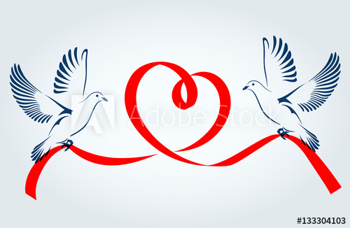 500x326 Two Doves Flying With A Red Ribbon In The Shape Of Heart. Dove Of