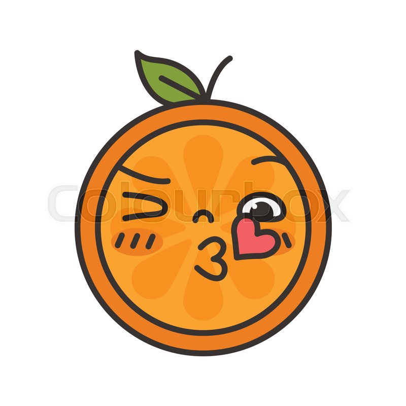 800x800 Kiss Emoji. Kissing Orange Fruit Emoji With Heart. Vector Flat