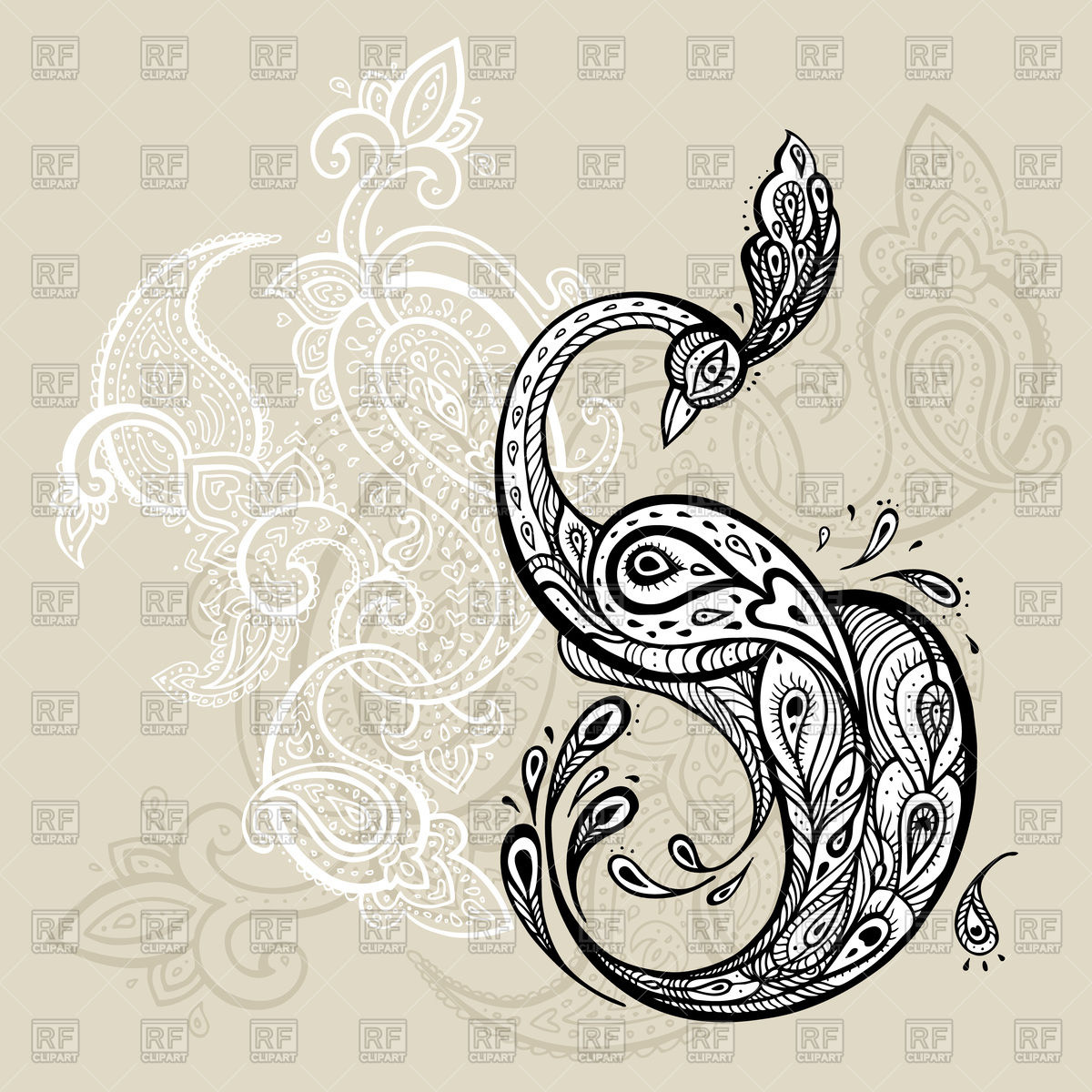 1200x1200 Decorative Hand Drawn Peacock Vector Image Vector Artwork Of
