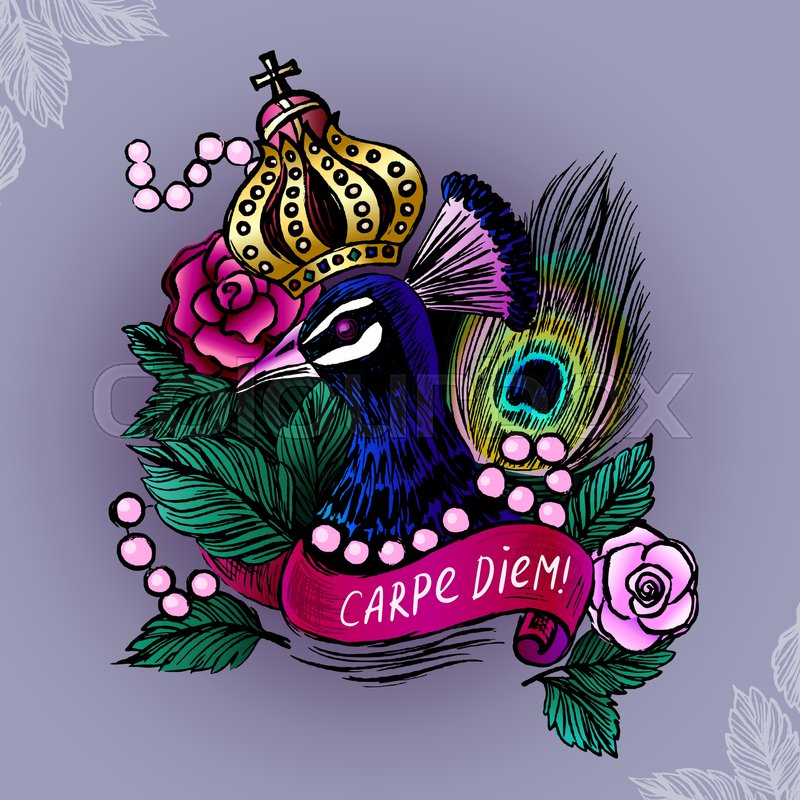 800x800 Illustration With Crowned Peacock In Pearls On Roses Background