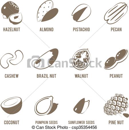 450x453 Set Of Monochrome, Lineart Food Icons Nuts