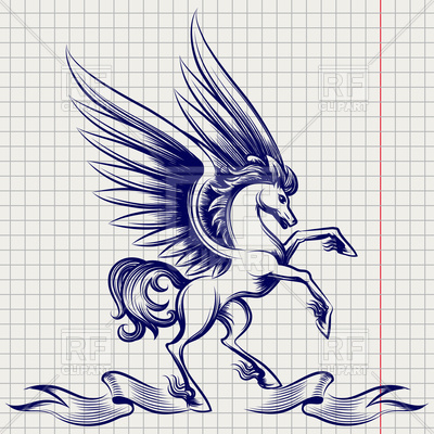 400x400 Sketch Of Pegasus With Wings And Ribbon On Notebook