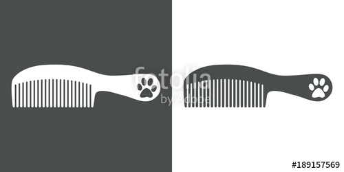500x250 Icono Plano Peine Con Mango Y Huella De Gato Gris Y Blanco Stock