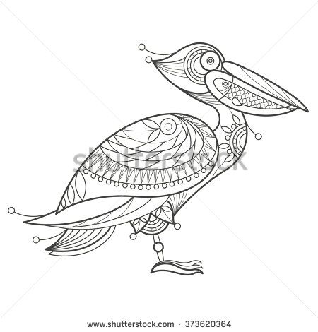 450x470 Vector Illustration Decorative Pelican On White Background
