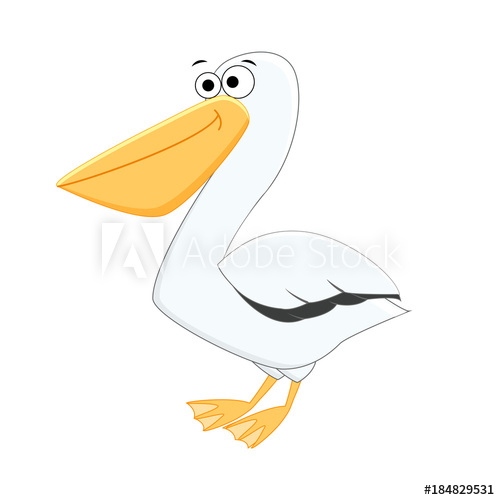 500x500 Colorless Funny Cartoon Pelican. Vector Illustration. Coloring