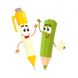 300x300 Cute Funny Smiling Pen And Pencil Characters Vector Shopatcloth
