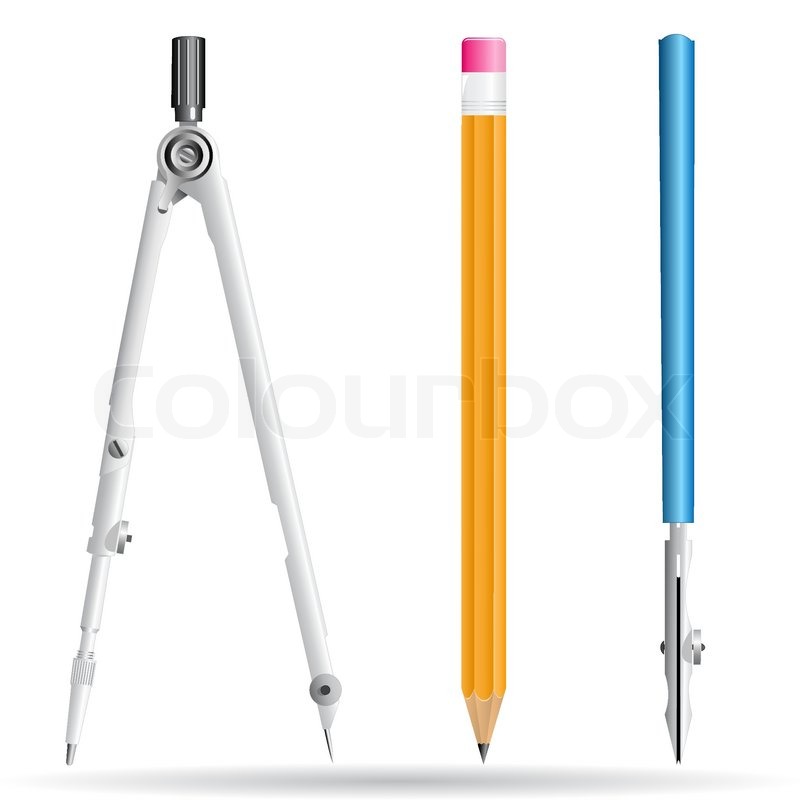 800x800 Vector 3d Icon Of Pair Of Compasses, Pencil And Drawing Pen