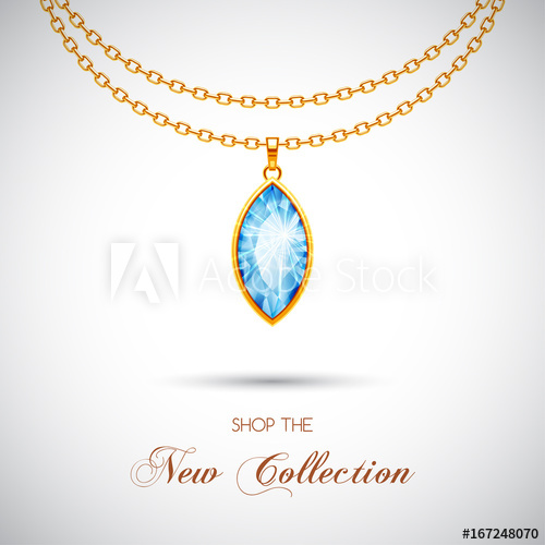500x500 Golden Chain Necklace With Diamond Pendant. Vector Illustration