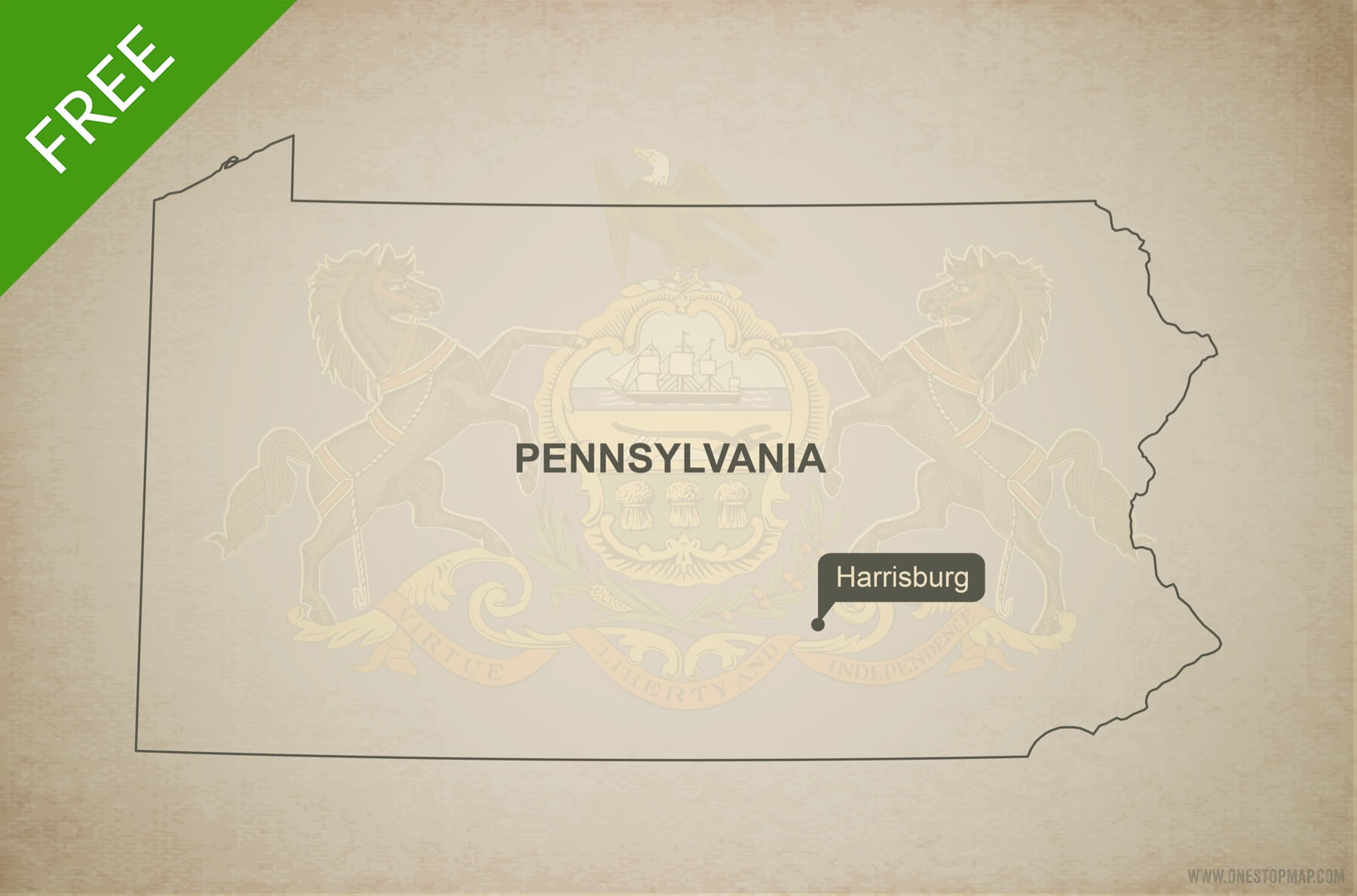1800x1189 Free Vector Map Of Pennsylvania Outline One Stop Map