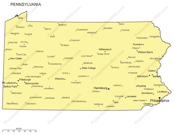 599x463 Pennsylvania Outline Map With Capitals Amp Major Cities Digital
