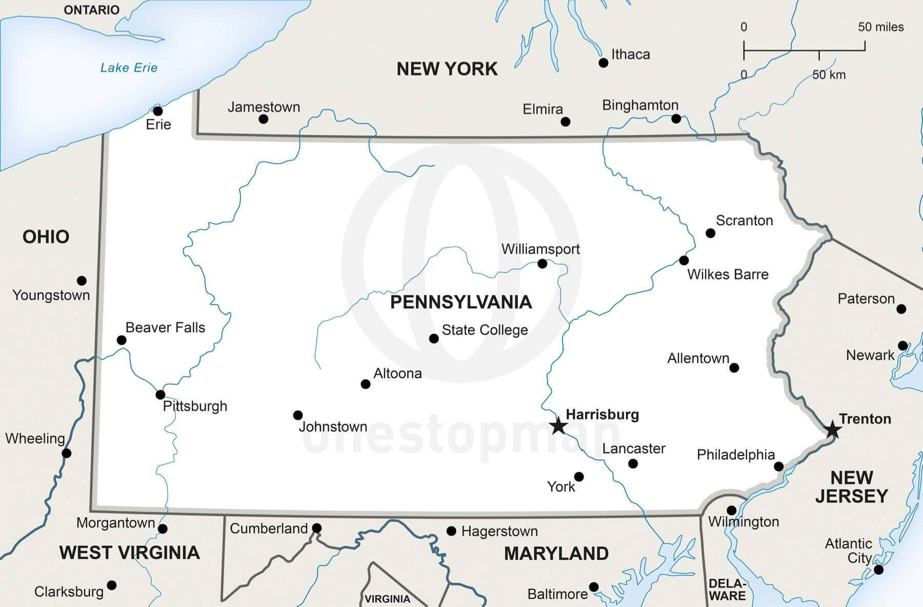 1800x1184 Vector Map Of Pennsylvania Political One Stop Map