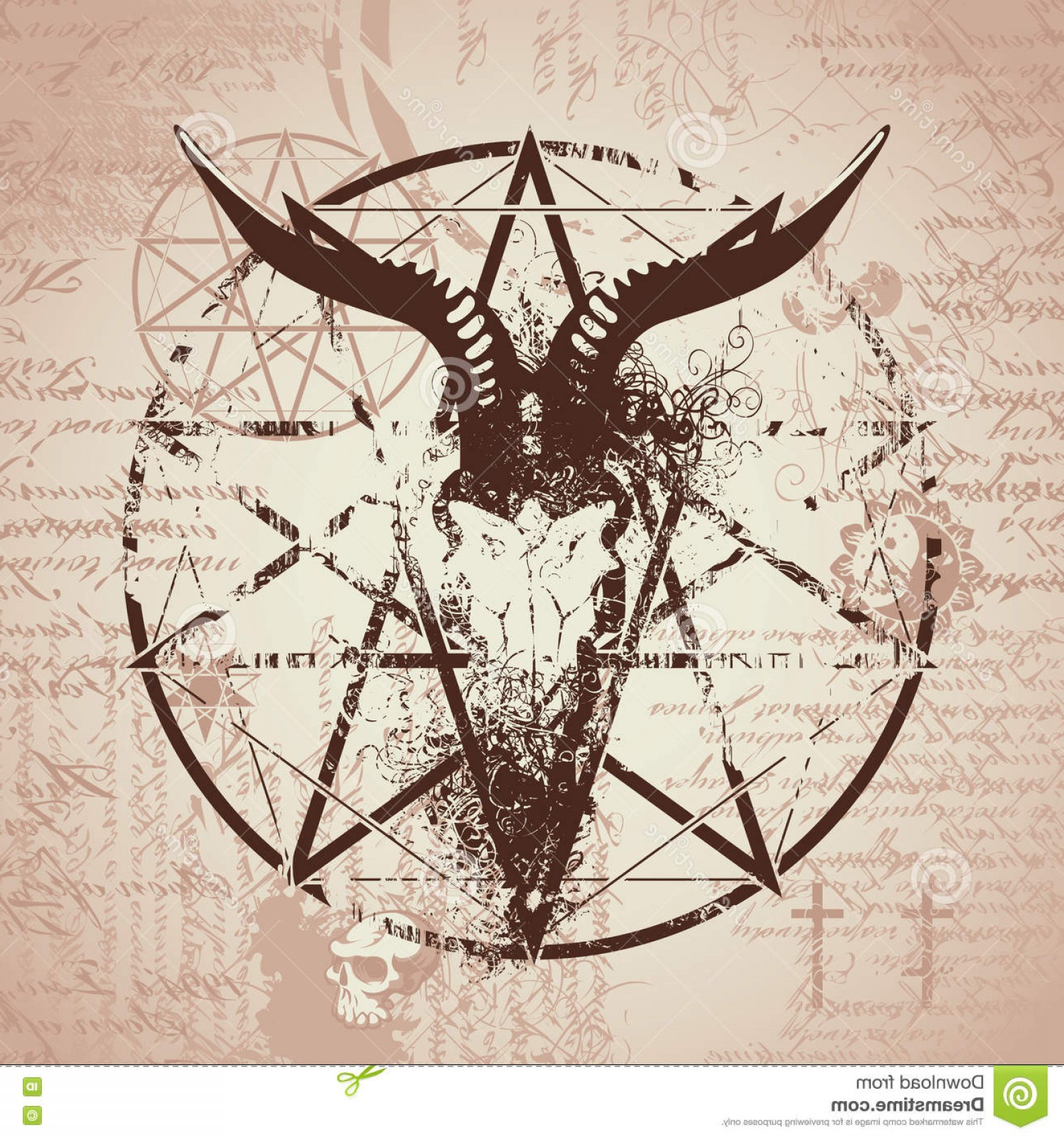 1560x1668 Stock Illustration Skull Goat Pentagram Vector Illustration
