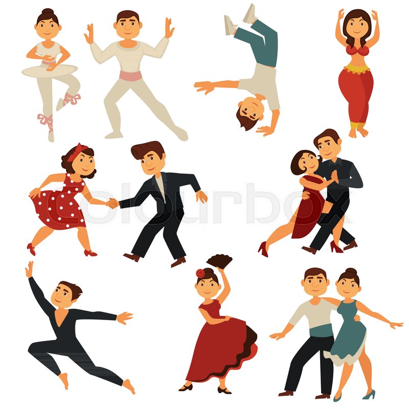800x800 Dancing People Dance Different Dances. Vector Flat Cartoon