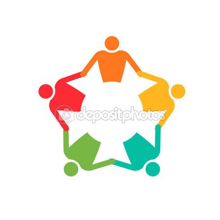 450x450 Teamwork People In Circle 5. Logo Holding Hands. Vector Icon