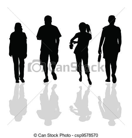 450x470 People Walking Black Silhouette Of Art Vector Illustration.