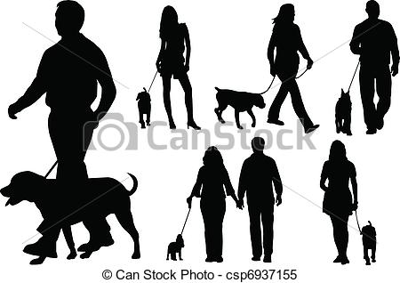 450x318 People Walking Dogs Silhouettes