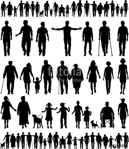 435x500 Editable Vector Silhouettes Of People Walking Hand In Hand Stock