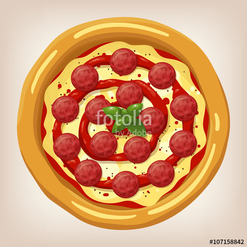500x500 Pizza Pepperoni Vector Illustration. Pizza Set. Cartoon Style Icon