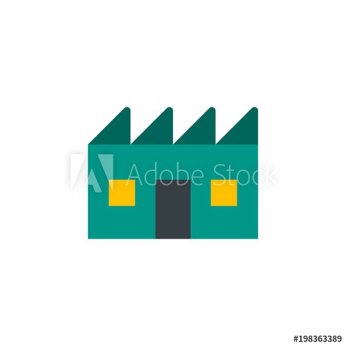 500x500 Factory, Plant Flat Vector Icon. Modern Simple Isolated Sign