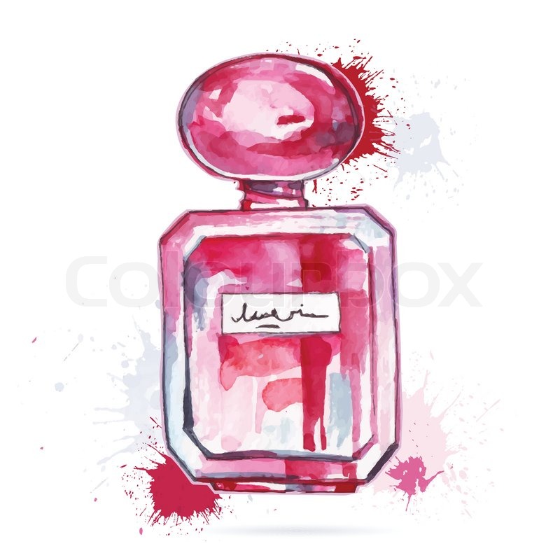 800x800 Beautiful Perfume Bottle. Hand Drawn Watercolor Vector