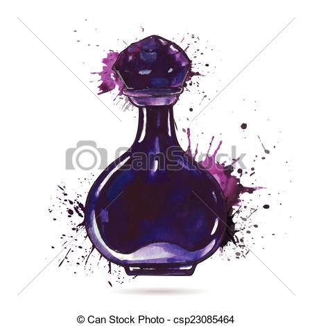 450x470 Beautiful Perfume Bottle. Hand Drawn Watercolor Vector Illustration.